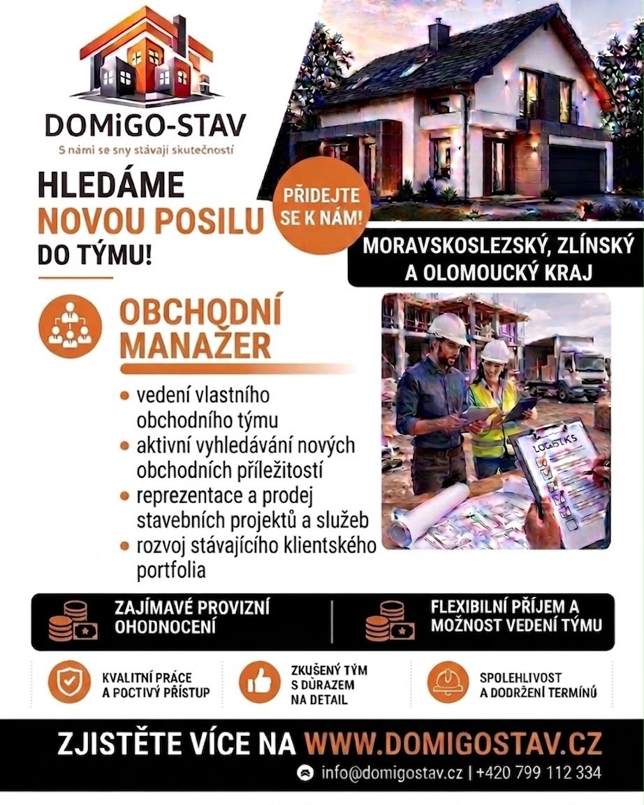 Inzerát DOMiGO-STAV — hledáme obchodního manažera