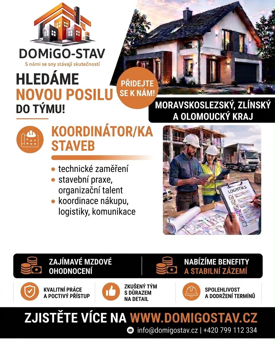 Inzerát DOMiGO-STAV — hledáme koordinátora/ku staveb